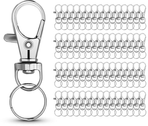100 juegos de ganchos giratorios de metal de tamaño pequeño con llaveros, 100 juegos de mini llaveros de pinza de langosta con anillo en O para llavero, manualidades, fabricación de joyas, plata