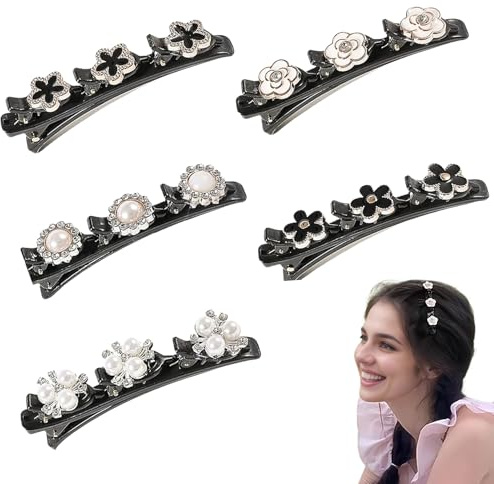 SSKHE Lot de 5 pinces à cheveux tressées à fleurs tendance et élégantes, double couche, accessoires de cheveux, pour femmes et filles