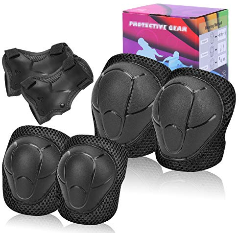 Kids Protective Gear Set SHENMOREN Knee Pads for Kids 3-10 Years Toddler Knee and Elbow Pads with Wrist Guards 3 in 1 for Skating Cycling Bike Rollerblading Scooter (Black)
