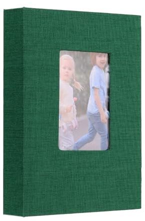 uxcell Small Photo Album, 5x7 Inch Linen Cover Pockets Photo Book, Slip-in Picture Albums with Display Window Holds 26 Page 52 Photos for Wedding Family Anniversary, Green