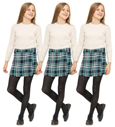 Klassiska tights för flickor – mjuk bomullsblandning, ogenomskinlig, vardagskläder och tillfällen – barntights i beige, vit, svart, babyrosa – 3-pack (storlekar 2-13 år), Svart – 3-pack, 5-6 Years