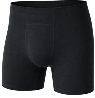 Merino Protect Biancheria intima da uomo in lana merino, resistente agli odori, boxer per lunghe escursioni e voli, Fly Front Nero, X-Large