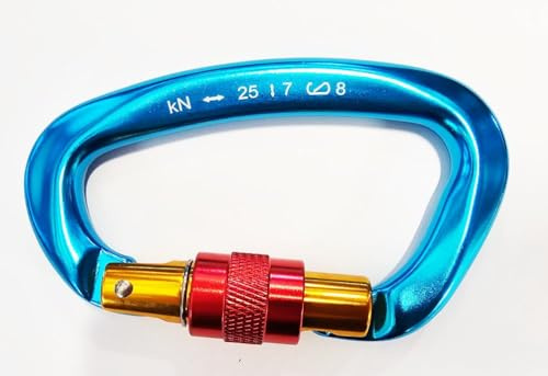 Heavy Duty Climbing Carabiner, 25KN Load Capacity, Aircraft Aluminium, Auto-Locking, Multi-Colour (Blue)