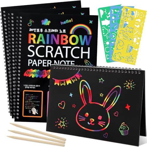 Prudiut 3 Packs Rainbow Scratch Art, Scratch Notebook Scratch Paper Art Gifts for Kids DIY Craft Birthday Party Games Classroom Easter Gifts for Kids