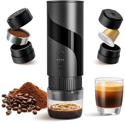 2 in 1 Portable Electric Coffee Maker None Self-heating, 20-Bar Portable Espresso Maker Rechargable, Travel Coffee Maker for Car, Camping, Office, Compatible with Coffee Powder and Nespresso Capsule