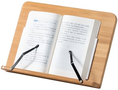 MumaHome Leggio Regolabile per Libri e Tablet, Supporto Libri in Bambù, Leggio da Tavolo Ergonomico per Lettura, Cucina, Studio e iPad 34x23cm colore Legno Naturale