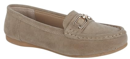 Jo & Joe Women’s Suede Comfort Loafers with Gold Buckle – Cushioned Slip-On Casual Flats for Everyday Wear Sizes 4-8 (Taupe, UK Footwear Size System, Adult, Women, Numeric, Medium, 4)