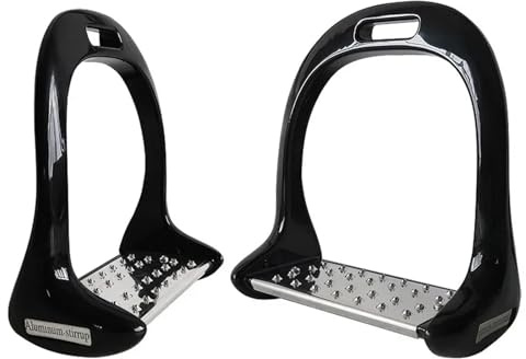 CYMMIYT Säkerhetsstigbygel, 1 par pedalutrustning, häststigbygel, halkskydd, ridsäkerhet, aluminiumlegering, ridsteg, lätt, utomhussporter, (svart)