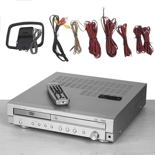 DVD-spelare med 5.1 surroundljud, hemmabiosystem, DVD/CD-stöd, fiberoptisk koaxialutgång, hörlursövervakning, dubbelvågsradio