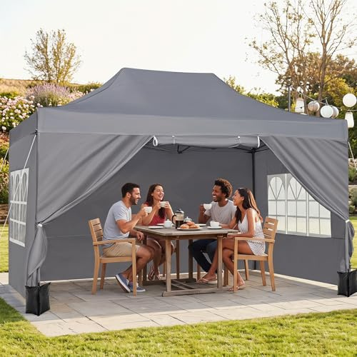 COSTWAY Tonnelle de Jardin Pop Up 4x3m avec 4 Parois Latérales Amovibles, Barnum Pliant Imperméable avec 3 Hauteurs Réglables, Sac à roulettes, Tente Gazebo Extérieur pour Camping, Fête (Gris)