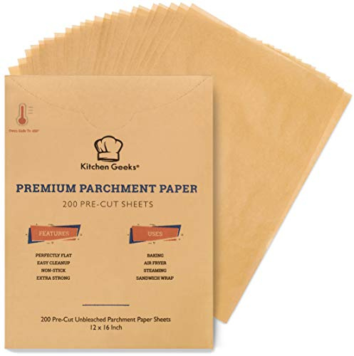 Parchment Paper Baking Sheets Unbleached Non-Stick Precut 12x16 Inches Will Not Curl Pack of 200