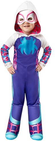 Rubies Disfraz Ghost Spider para niños y niñas, Jumpsuit con capucha adjunta, cubrebotas y máscara, Oficial Marvel, Spidey & Friends para Halloween, Carnaval, cumpleaños y Navidad