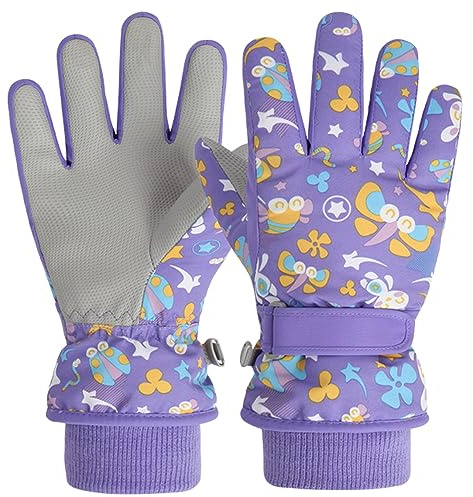 Azarxis Kids Children Snow Gloves Winter Windproof Ski for Snowboarding, Sledding, Cycling (Purple, 4-6 Years Old)