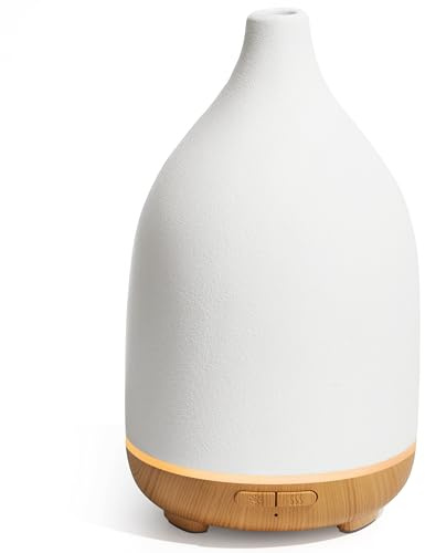 InnoGear Oil Diffuser, 150ML Ceramic Diffuser for Essential Oils Handcrafted Aromatherapy Diffuser Mother's Gift Ultrasonic Cool Mist Humidifier with 2 Mist Modes Waterless Auto Off for Home, White