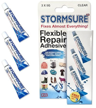 Stormsure Flexibler Reparaturkleber: 3 x 5g Klarer Kleber - Starke, Wasserdichte Reparaturen für Aufblasbare Boote, Kajaks, Kanus und PVC-Reparaturen