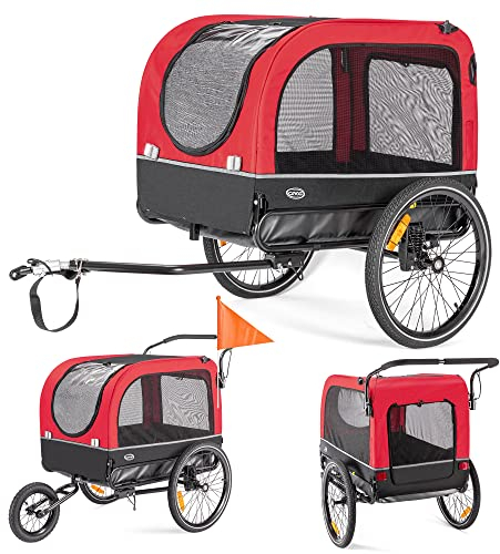 CXWXC Rimorchio della bicicletta per cani 2 in 1 Rimorchio della bicicletta per carrello del cane da jogger con ammortizzatore, rimorchio del cane Capacità massima di carico 40KG/88LBS (Rosso)
