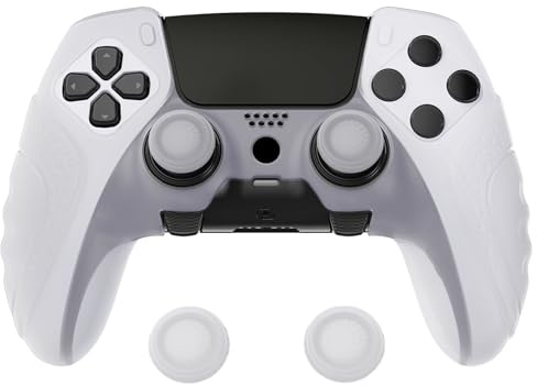 PlayVital Cover per ps5 Edge Controller Custodia Joystick Silicone Protettiva Skin Antiscivolo con Gommini Coprilevette Analogiche per ps5 Edge Wireless Controller-Guardian-Trasparente Bianco