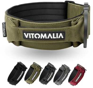VITOMALIA® Taktisches Hundehalsband, 5 cm Breit: Stabiles Nylon, Magnet Handgriff, Sicherheitsschnalle, hundehalsband große Hunde (5cm/L = 45cm-60cm, Khaki)