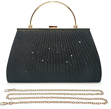 Pahajim Handtasche Damen Klein Clutch Glitzer Tasche Abendtasche Damen Elegante Brauttasche Umhängetasche für Hochzeit Party Date (Schwarz)