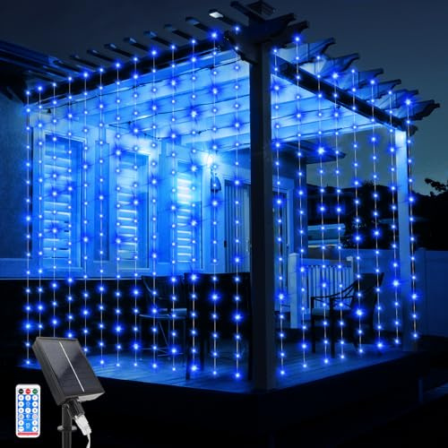 JIMACRO Solgardin ljusslingor, 3 m x 3 m vattentäta gardinlampor 10 st hängande älva ljusslingor 8 lägen 300 LED vattenfall trädgårdslampor med fjärrkontroll för julfest högtidsdekorationer