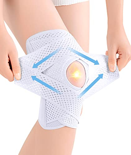 kniebandage Damen Männer,Kniebandage mit klettverschluss und Patella Gel Pads für Orthopädische Bandage knie Meniskus Arthrose Gelenkschmerzlinderung sport Weiß XXXL