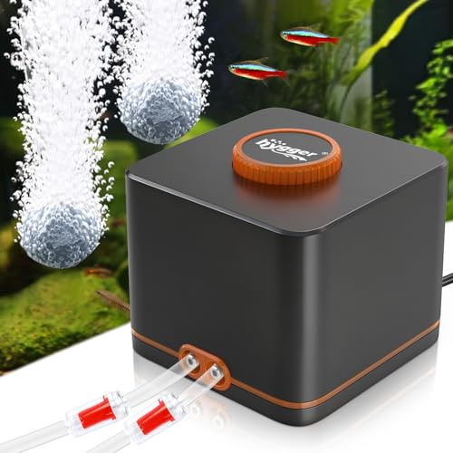 hygger 4W/7W/11W Quietest Aquarium Air Pump,2 Air Outlets Suitable for 300Gal Fish Tanks up to 5ft deep,Powerful Aerator Pump （4W up to 300GPH ）