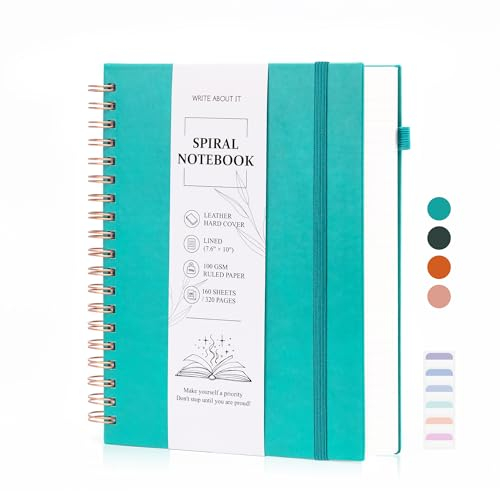 Notizbuch B5 liniert, Bullet Dickes Journal, Spiral Notizblock mit Perforierte Seiten, 320 Blatt/160 Seiten zum Schreiben, 100gsm Hardcover, für Frauen Männer Arbeit Büro Schule 19 x 25 cm, Blaugrün