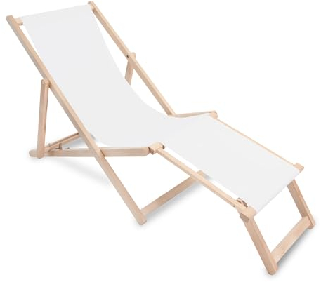 DreamRoots Liegestuhl klappbar Holz mit fußteil bis zu 130 kg belastbar, 3-Fach verstellbare Rückenlehne, waschbarer Polyesterbezug