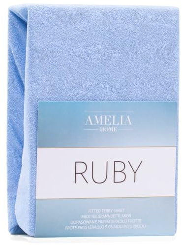 AmeliaHome Spannbettlaken 100x200-120x200 cm Frottee Baumwolle Spannbetttuch, hellblau