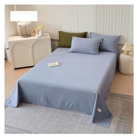 Bettlaken ohne Gummizug Betttuch Laken Leintuch Haustuch Weiches Waffel-Baumwoll-Bettlaken Bequemes und Atmungsaktives vielen Größen und Farben(Aqua Blue,240x245cm)