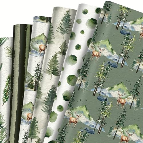 lyroiphic Weihnachten Geschenkpapier - 12 Blatt (50 x 70 cm) Weihnachtspapier mit Weihnachtsbaum, Weihnachtsmann, Schneemann, Schneeflocke - DIY-Bastelpapier für Geschenkverpackungen (Cyanfarben)