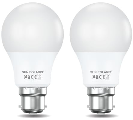 SUN POLARIS Bayonet Led Light Bulb – Daylight 6500k 75w Equivalent 11 watt Lightbulbs, 1050 Lumen Non Dimmable Energy Saving BC B22 Fitting Lightbulb, Extra Natural White Standard GLS Bulbs Pack of 2