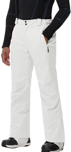 HOTIAN - Pantaloni da uomo per sci, impermeabili, traspiranti, caldi, per escursioni, da neve, da snowboard, da trekking, da montagna, invernali, bianco, XXL