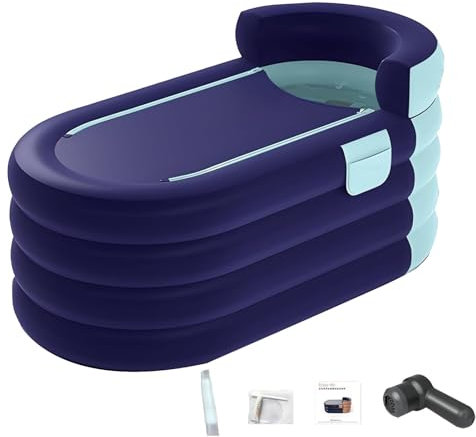 RASPIO Bain à remous Gonflable, Baignoire Portable pour Adultes, Conception à vidange Rapide, Baignoire autoportante avec Tuyau de vidange et Couvercle(Blue,1.6m)