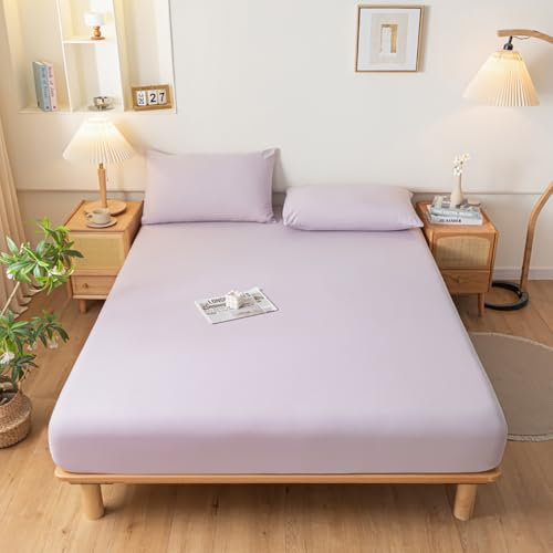Covebett Spannbettlaken 180x200cm Lila Violett Uni Einfarbig Bettlaken Matratzenschoner Superweiches Spannleintuch Premium Weich Mikrofaser Spannbetttuch für Boxspringbett Topper Matratze bis 30 cm