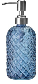 Dispenser di sapone in vetro da 400 ml con pompa in acciaio inox, blu, pompa liquida per shampoo, dispenser per mani e detersivi per bagno, cucina, piano di lavoro, lavanderia