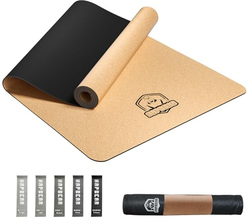 HAPBEAR Yogamatte Kork XXL- Extra Groß Yoga Matte Rutschfestes 183 x116 cm- 6 Mm Dicke Dämpfungsauflage, 100% Natürliche & Dauerhaft korkmatte Für Yoga & Pilates- Inkl.Resistance Band & Tragetasche-07