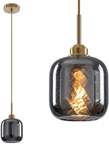 WILON Vintage Pendant Light, Cylindrical Glass Lampshades for Ceiling Lights, Grey Light Shades Ceiling, Adjustable Hanging Lights for Living Room Dining Room Loft