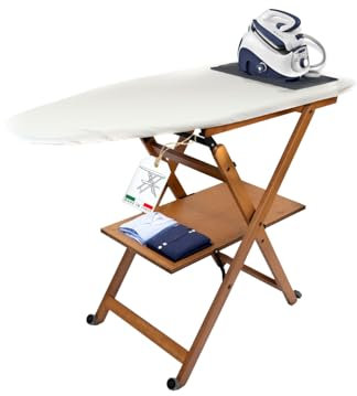 MOHOME Asse da Stiro Legno Faggio Noce Pieghevole Salvaspazio Tappetino Silicone Portacaldaia Rotelle Trasportabili Dimensioni 123 x 89 x 48 cm Made in Italy