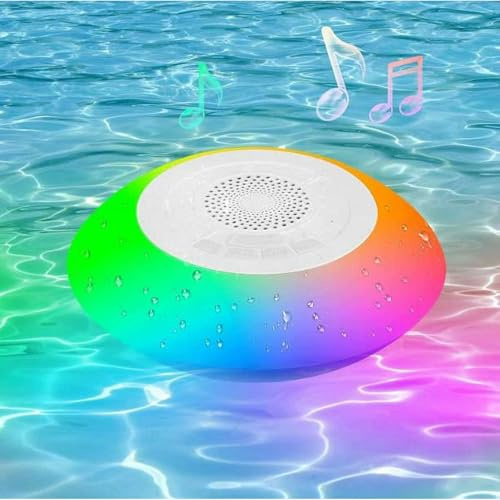 Rubu22a USB poolhögtalare, Bluetooth-högtalare med ljus, flytande högtalare IP67 vattentät Bluetooth-låda, bullret stereoljud och stereo-parning musikbox bärbar (vit)