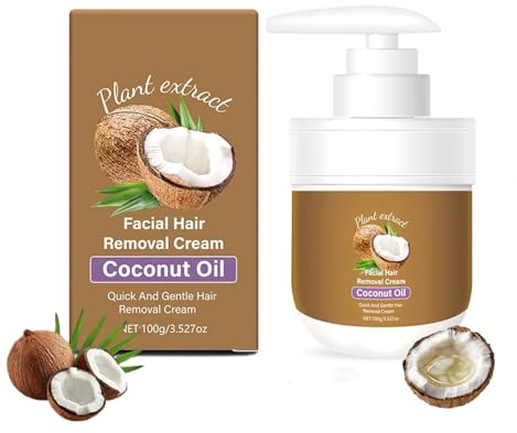 Coconut Facial Hair Removal Cream - Gentle & Effective for Women - Natural Formula, Moisturizing & Soothing, Painless Hair Remover, No Stubble, No Irritation, Fast Results, All Skin Types 3.53 oz