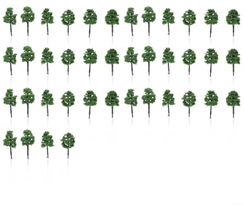 Lot de 40 arbres miniatures vert foncé 5 cm N échelle 1/250 miniature ferroviaire construction paysage diorama paysage affichage train scène architecture modèle table sable jardin bricolage décoration