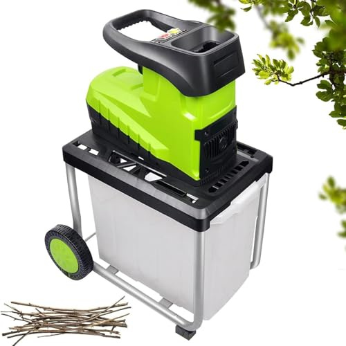 Biotrituratore elettrico da giardino da 60 litri, biotrituratore for legno for impieghi gravosi da 2800 W, trituratore di foglie e rami da 42 giri/min, diametro di taglio massimo 4,5 cm(+10m cord)