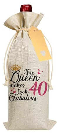 40th Birthday Gifts for Women, Drawstring Wine Gift Bag with Label and Rope, Funny 40th Birthday Wine Bag Gifts for Party Decorative, Best Friend, Wife, Sister, Mom Personalised Birthdays Gift