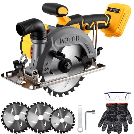 5'' Cordless Circular Saw for Dewalt 18V Battery,6600RPM Brushless Motor with 3 Blades,Adjustable Cutting Angle, Max Cutting Depth 1.28(45°),1.6(90°) for Cutting Wood,Plastic,Metal (No Battery)
