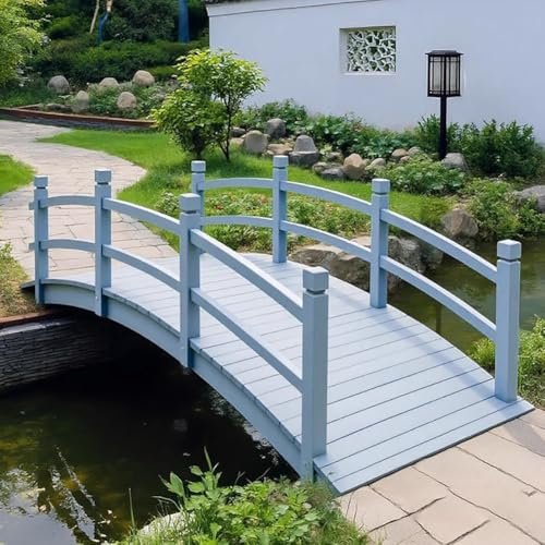TT-YEC Puente De Jardín De Madera Sólida Puente Curva Curva, Puente De Paisaje Decorativo con Barandas Laterales Dobles, Pasajero Clásico Al Aire Libre, 500 Kg De Carga De Carga,Blue l140cm