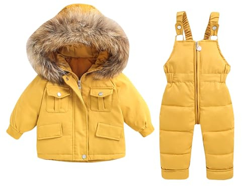 Combinaisons de Neige Enfant Combinaison de Ski Enfants Veste de Duvet à Capuche et Pantalons de Neige Hiver Ensemble 2 Pièces Fille Garçon Noel Pantalon de Ski et Doudoune pour 1-6 ans