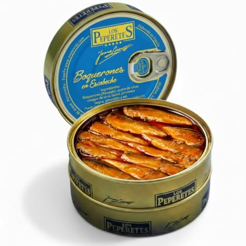 LOS PEPERETES Boquerones en Escabeche 120 g | Conserva Gourmet Gallega | Boquerones Pequeños del Atlántico en Aceite de Oliva y Vinagre Natural | Elaboración Artesanal | Sabor Tradicional de Galicia