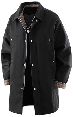 WAZHAKU Chaqueta de entretiempo para hombre, abrigo largo vintage con bolsillos, gabardina de color sólido, corte regular, chaqueta de ocio, primavera, otoño, invierno, abrigo cálido, chaqueta de
