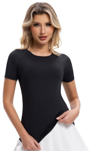 Homord Maglietta Sportiva Donna T-Shirt Fitness Traspirante Morbida Maglia Manica Corta per Palestra Yoga Corsa Running Allenamento (S, Nero - Maniche Corte)